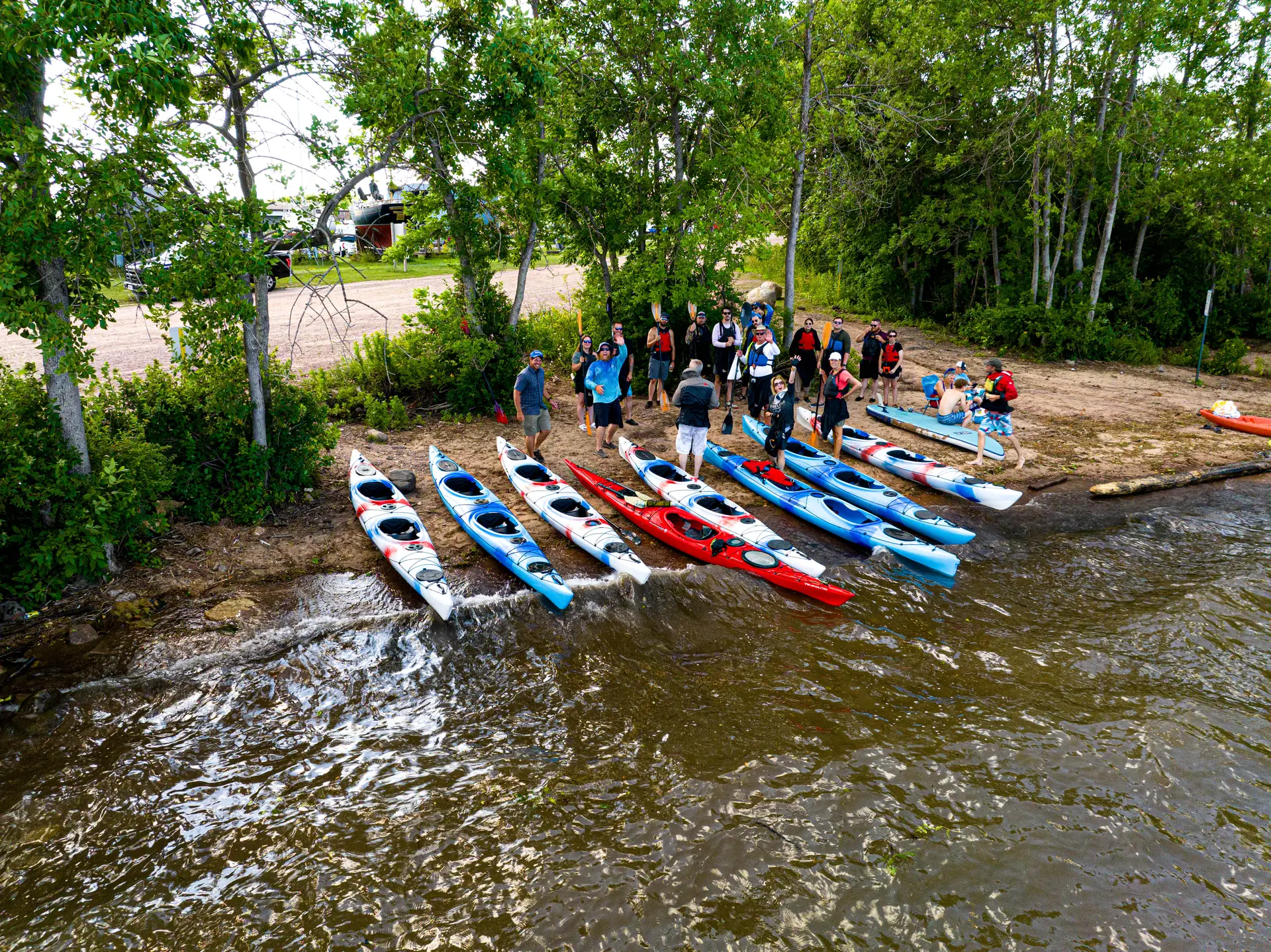 Kayakers preparing to launch In the Apostle Islands.